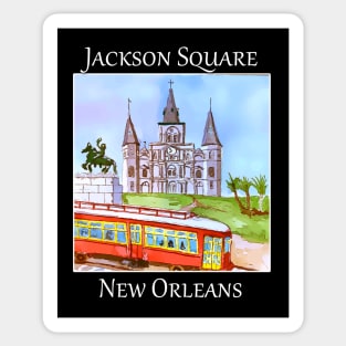 Jackson Square in New Orleans, with the famous streetcar in the foreground Sticker